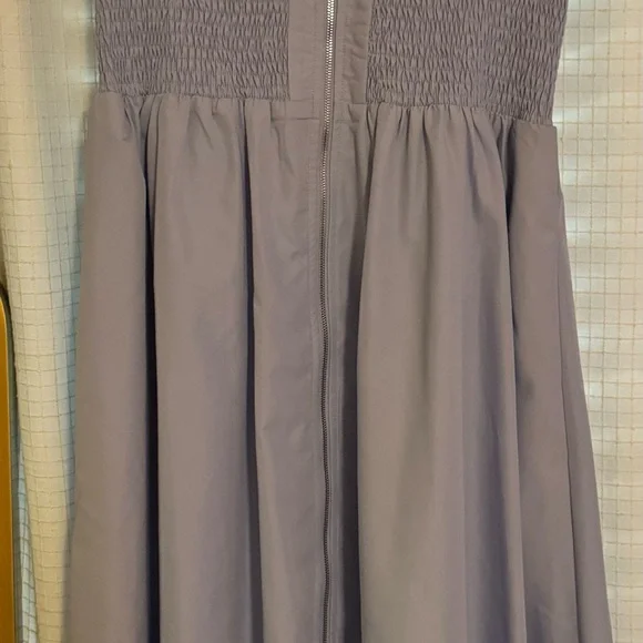 Entro Cap Sleeve-Sleeve Smocked Front-Zip Shirt Dress Blue Large - Picture 4 of 6